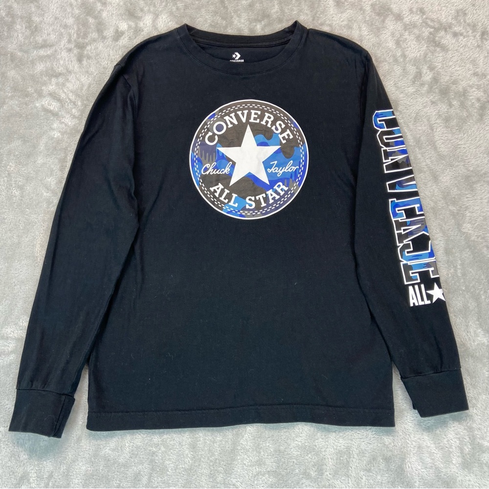 Converse All Stars Boys Size L Black Long sleeve Crew Neck Graphic Shirt